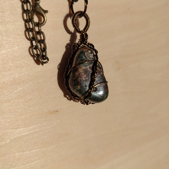 Groovy Jasper Stone Bronze Wire Wrapped Necklace Artisan Wearable Art Handmade - Picture 14 of 17